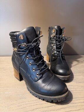 Black Lace-Up “Peyton” Ankle Booties